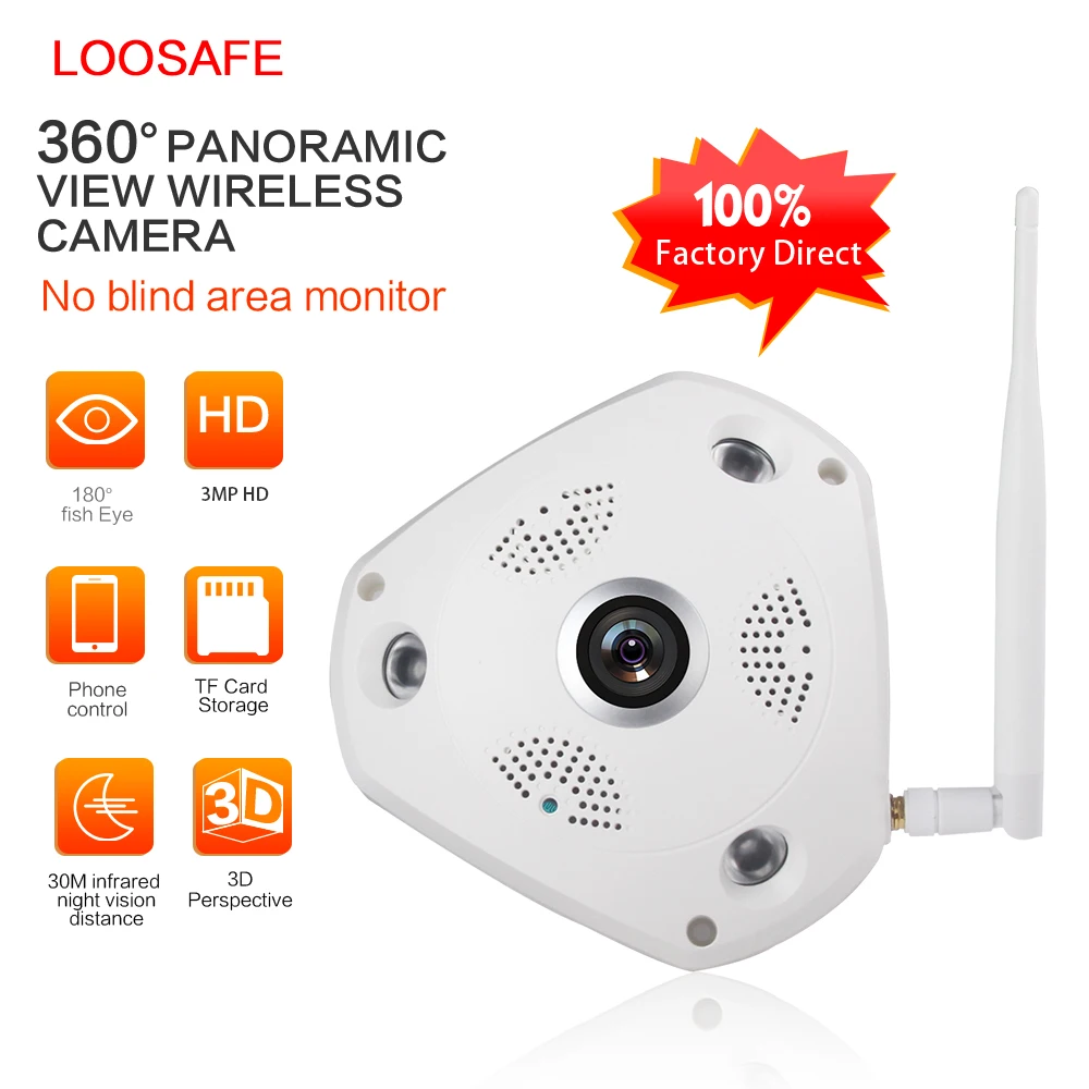 LOOSAFE 360 Degree VR IP Camera 2MP 3MP HD Night Vision CCTV Camera Baby Monitor Home Security Fish Eyes Lens IP Cam