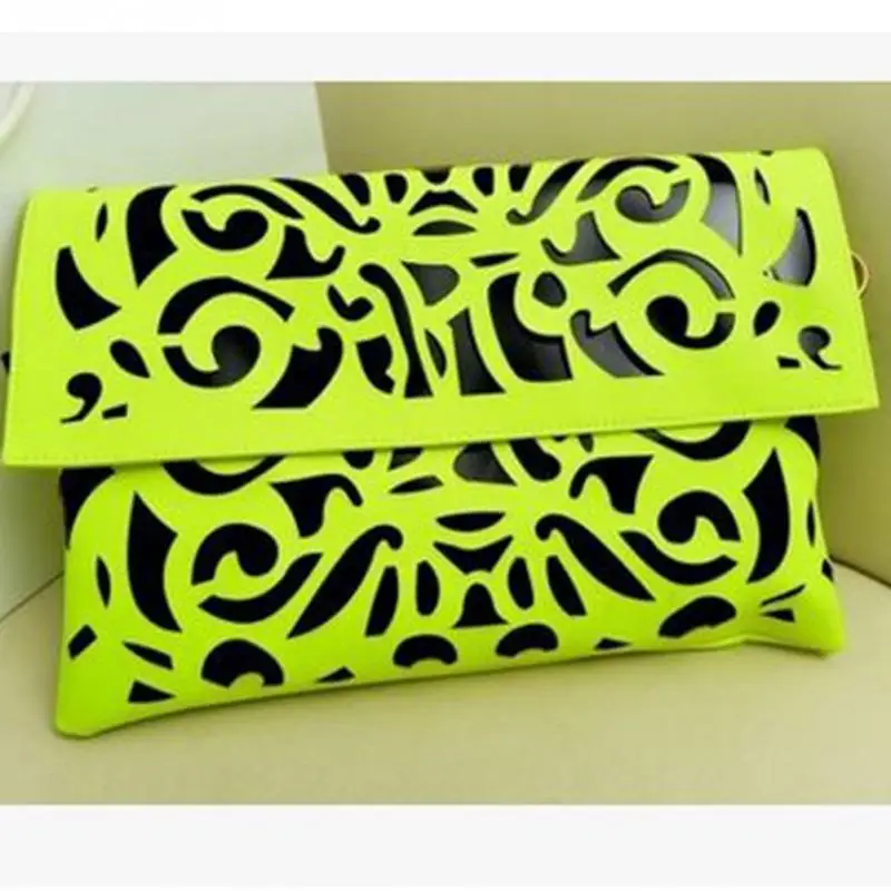 

Fashion Fluorescence Lady Handbag Shoulder Bag Purse PU Leather Women Hollow Messenger with removable shoulder belt