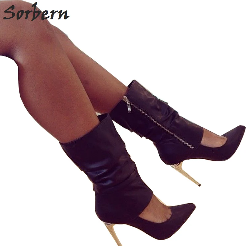 Sorbern Two-Wear Way Boots Women Detachable Leg Mid-Calf Ladies Boots Pointed Toe Shoes High Heels Womens Boots Heels Stilettos