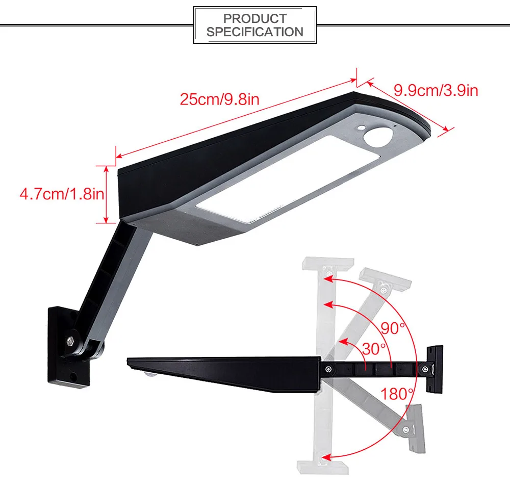 Sensor de Movimento com Controle Solar para ao ar Livre à Prova Solar Auto Pir Remoto Jardim Parede Lâmpada Dnewest Água Mais Novo Design Luz 48 Led 900lm 4 parede lâmpada solar para ao ar livre