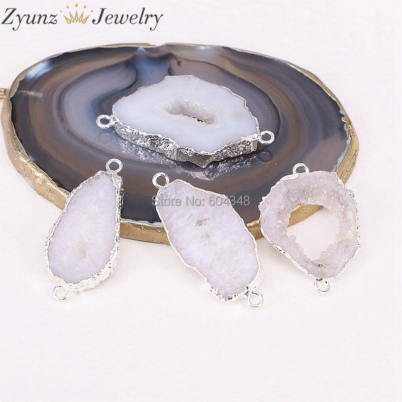 5 шт. ZYZ294-9490 серебряный цвет Geode натуральный кристалл кварц ломтик Разъем, друза самоцвет камень, подвеска, бисер для изготовления ювелирных изделий