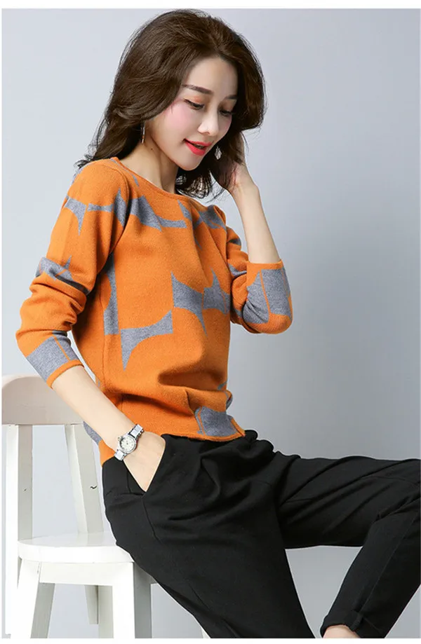 Женские свитера и пуловеры осенне-зимняя одежда с длинным рукавом вязаный свитер свободного кроя большого размера повседневные женские топы Y59 - Цвет: Orange