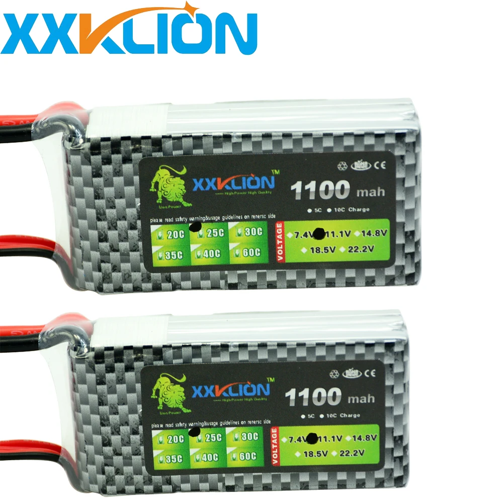 

2pcs/Package XXKLION Li-po Battery For RC Racing Helicopter Drone of 11.1V 3S 1100mAh 25C Lipo Battery free shipping