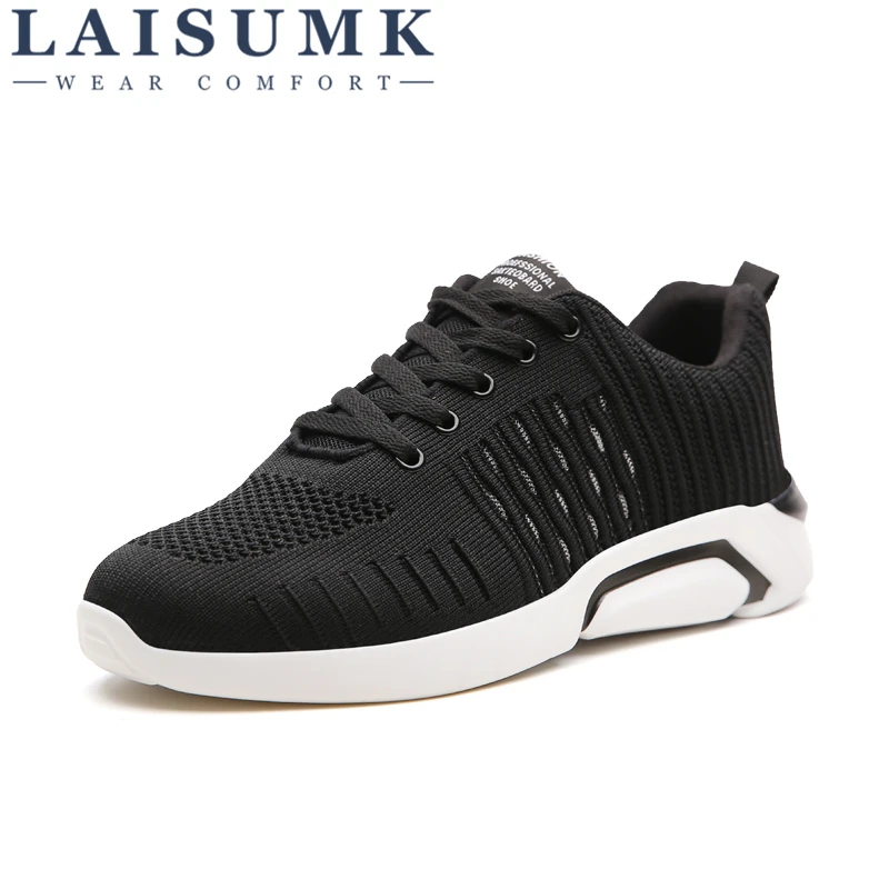 

LAISUMK Solid Color Light Mesh Mens Shoes Flying Weaving Trending Breathable Casual Lightweight Shoes Hollow Male Lace Up Flats