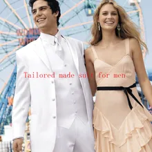 Настроить сделал горячая Распродажа Жених белый смокинг с лацканами с тупым углом три buttonBest человек Groomsmen Mens свадебный костюм(куртка+ брюки+ жилет+ галстук