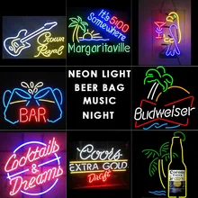 Неоновый светильник для пивного бара, музыкальные неоновые вывески, винный дизайн, стеклянный светильник для бара, домашнего бизнеса, 18'X4' дюймов 17'X14'/19'X15'