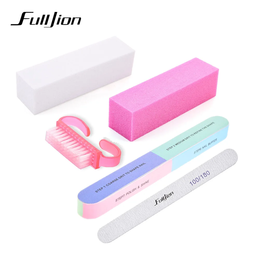 

Fulljion 5pcs/set Nail File Manicure Kit Durable Nail Buffer Brush Buffing Grit Sand File Block Nail Art Tips UV Gel Polish Tool
