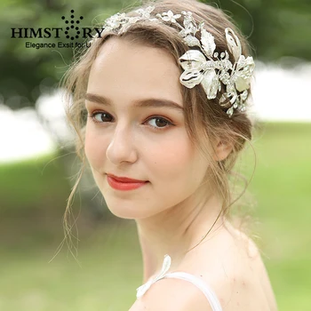 

Gorgeous Large Silver Leaf Hairband Wedding Hair Jewelry Handmade Crystal Princess Wedding Headpiece Hairwear