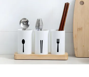 

1PC PP+Oak Washable Kitchen Draining Rack Organizer Storage Box Spoon Spatula Chopsticks Brush Holder with Wood Base NJ 002