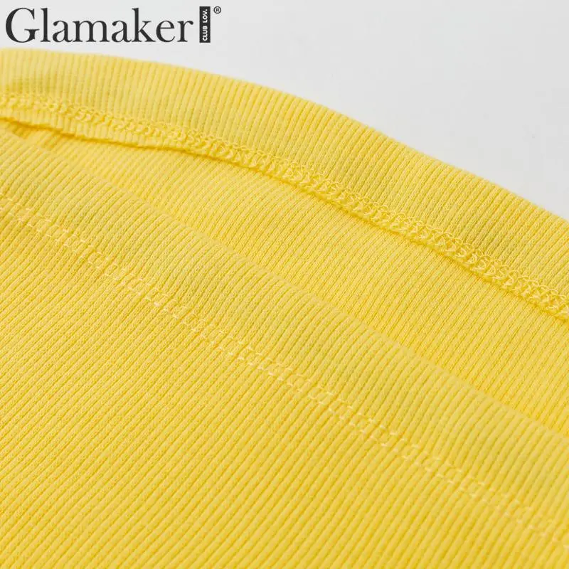 Glamaker Knitted tube tank top women streetwear Summer style bustier sexy top female Yellow knit top crop short tanks cami