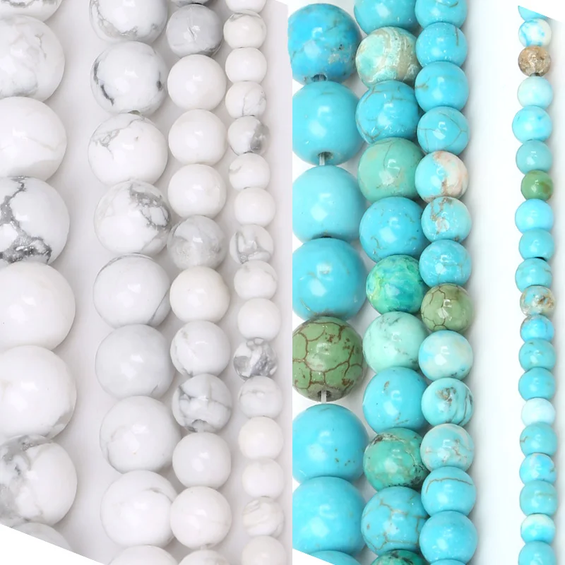 

Pick Size 4 6 8 10mm Natural Stone Beads Blue Turquoises White Howlite Round Loose Beads For Bracelet Jewelry Making
