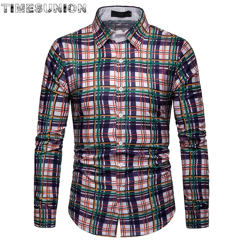 High Quality Plaid Print Shirt Men Long Sleeve Formal Business Smart Casual Men Shirt Social Button-Down Dress Shirt