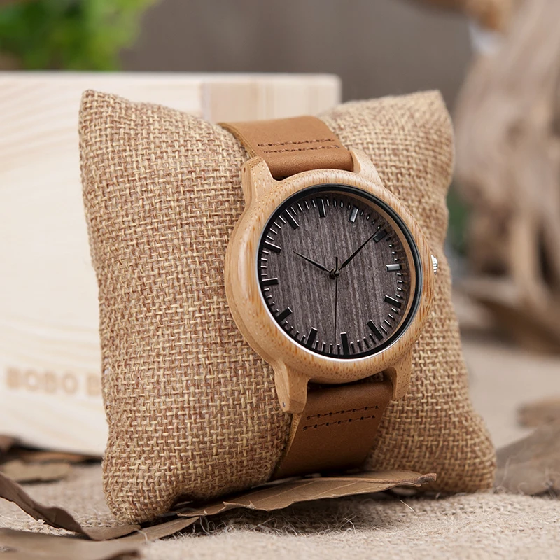 BOBO BIRD V-A18 Top Brand Wood Watches Men Casual Bamboo Quartz Wristwatch Leather Strap Relogio Masculino Hombre