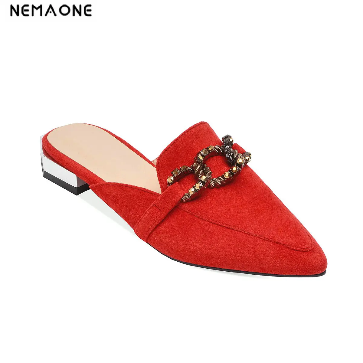 

NEMAONE low Heel Mules Women Pointed Toe slippers Shoes woman Slippers Spring Ladies Casual Shoes Fashion large size 48