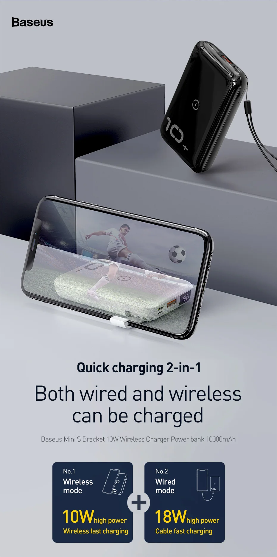 Baseus 10W Wireless Power Bank 10000mah Quick Charge 3.0+PD3.0 Powerbank Wireless Charging External Battery Charger For Xiaomi 10000 mah