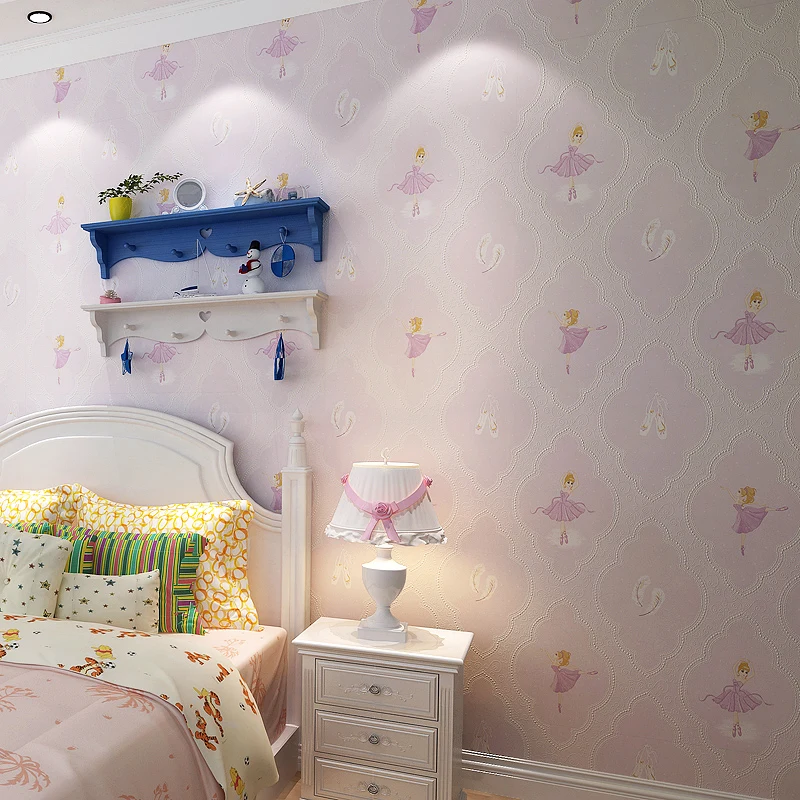 3D Cartoon Wallpaper Non Woven Lovely Girl Wallpaper Roll Child Princess Wallpaper Mural Dancing Girl Bedroom Wallpaper Pink