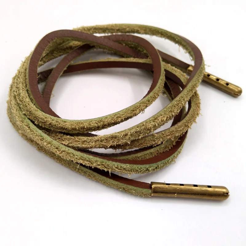 1-12Pairs Brown Green Fashion Quality Genuine Top Layer Leather Shoelaces Retro Leather Boot Shoe Shoestring Metal Head Shoelace