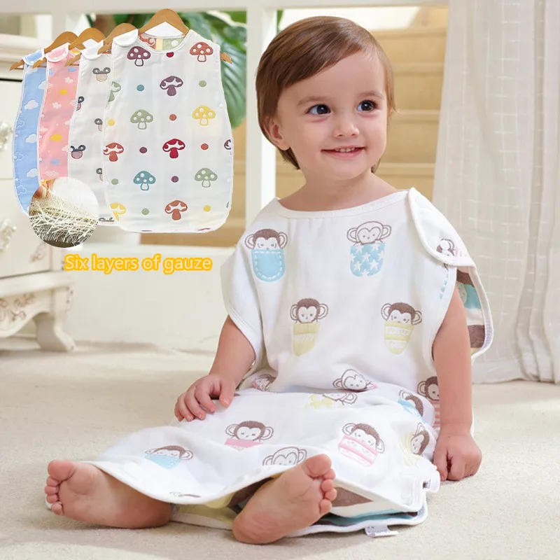 

Baby Sleeping Bag Newbron Toddler Sleeveless Sleep Sack Cotton 6 Layers of Gauze Infant Muslin Stroller Swaddle Sleeping Bag