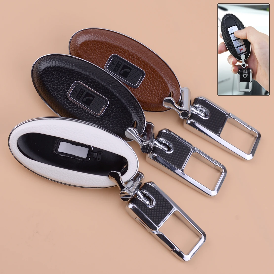 beler Car Leather Remote Key Case Fob Cover Keyless Fit For Nissan ...