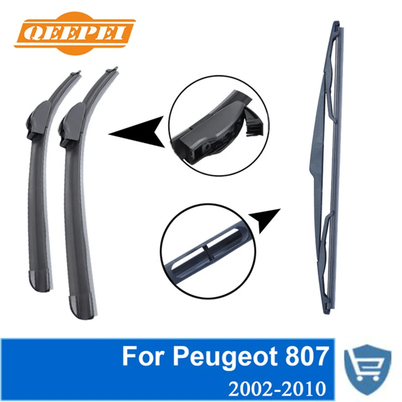 

QEEPEI Front and Rear Wipers no Arm for Peugeot 807 2002-2010 High Quality Natural Rubber Windscreen 26 '' + 26 ''