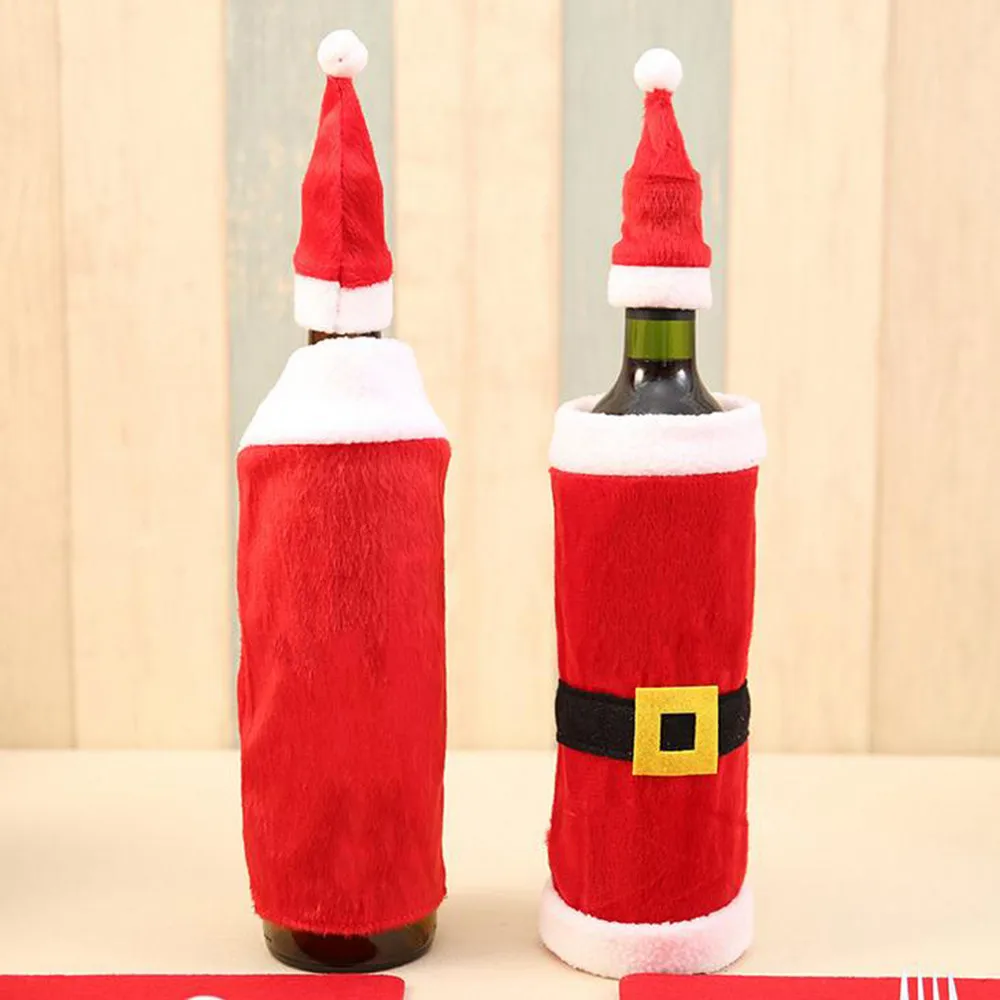 2019 Christmas Red Wine Bottle Cover Bags Decoration Santa Claus Wine ...