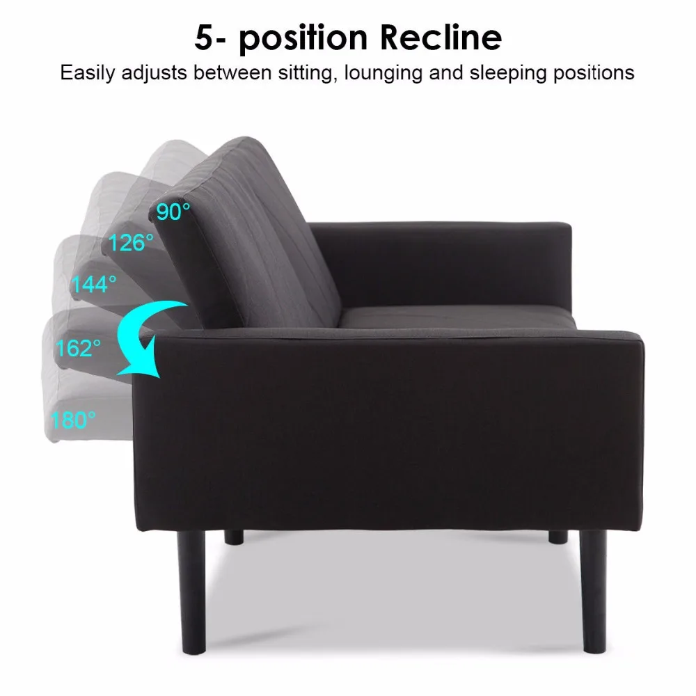Giantex Futon Sofa Bed Convertible Recliner Couch Splitback Sleeper with Wood Legs Modern Living Room Furniture HW57254
