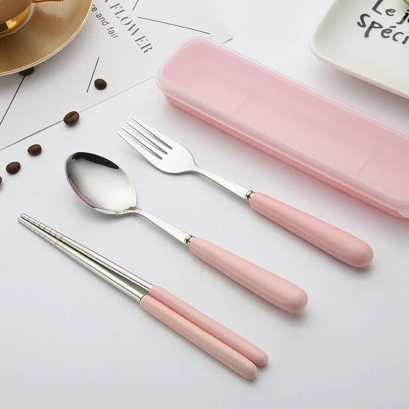 Palillos vajilla cuchara tenedor Picnic Set manija de cerámica de acero inoxidable viajes Spork Camping conjuntos para senderismo playa barbacoa