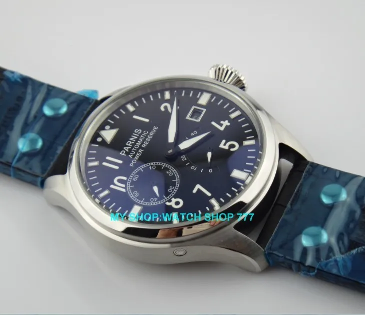 47 مللي متر PARNIS الأسود الهاتفي التلقائي الذاتي الرياح حركة بلوغ السلطة الرجال الساعات ساعات آلية G003A