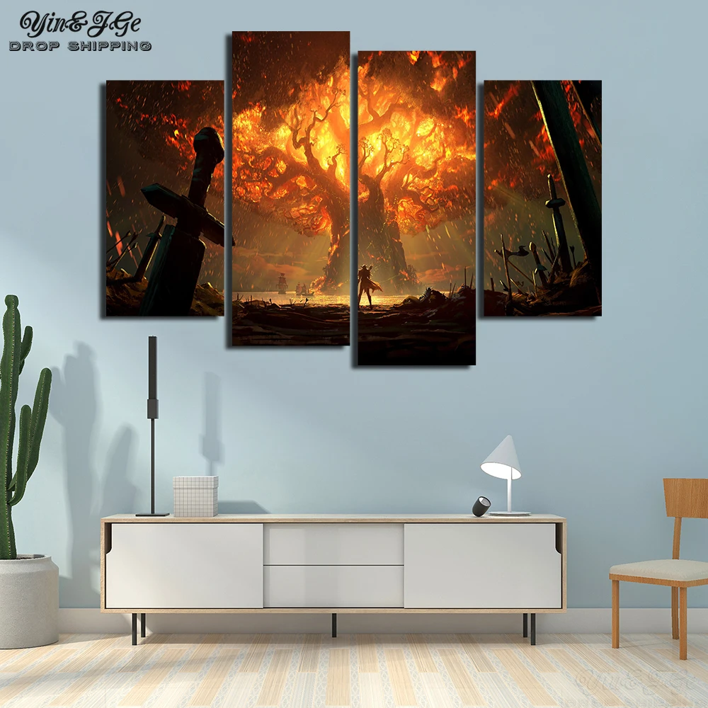  Wall Art Printed Hanging Painting 4 Piecess Dota 2 Video Game Modular Canvas Poster Picture Home De