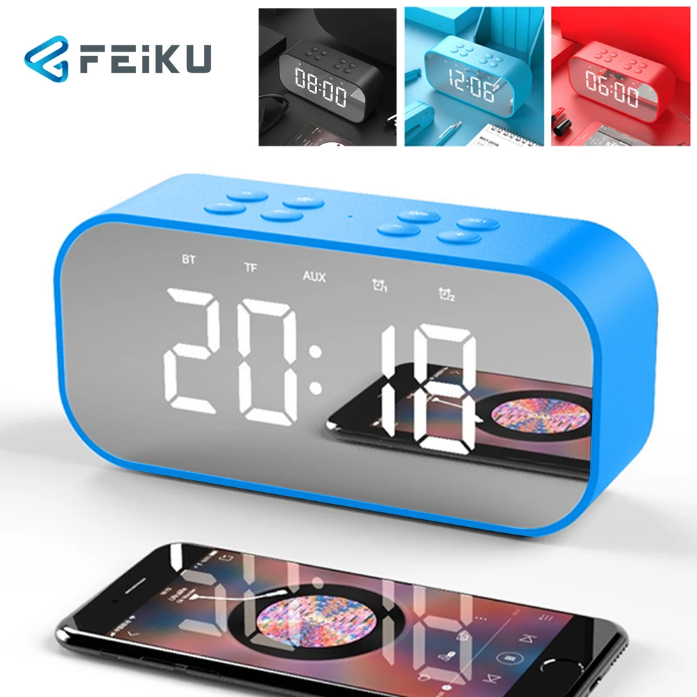 

FEIKU Wireless BT501 mirror display Bluetooth speaker column subwoofer music speaker LED time snooze alarm clock portable