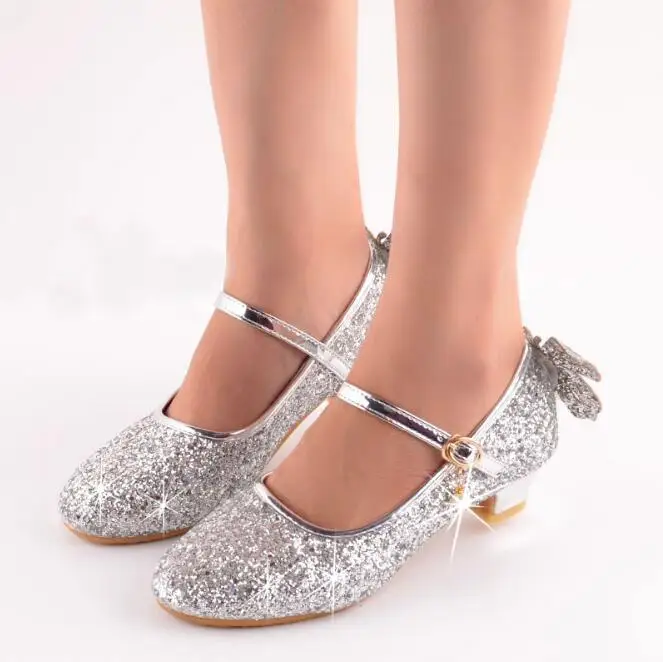 Новая детская мода туфли на высоком каблуке с пайетками обувь мода вечерние для девочек принцесса Вечеринка выступление тонкие туфли для детей