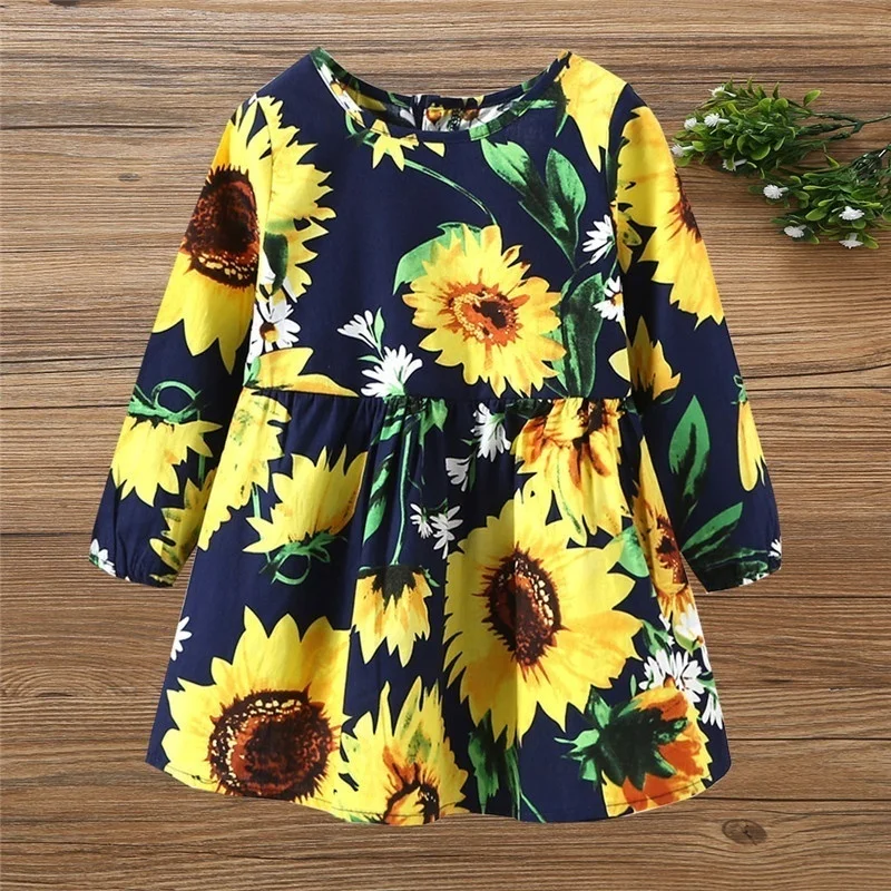 

Toddler Baby Girls Kids Long Sleeve Dress Floral Cotton Princess Baby Dresses