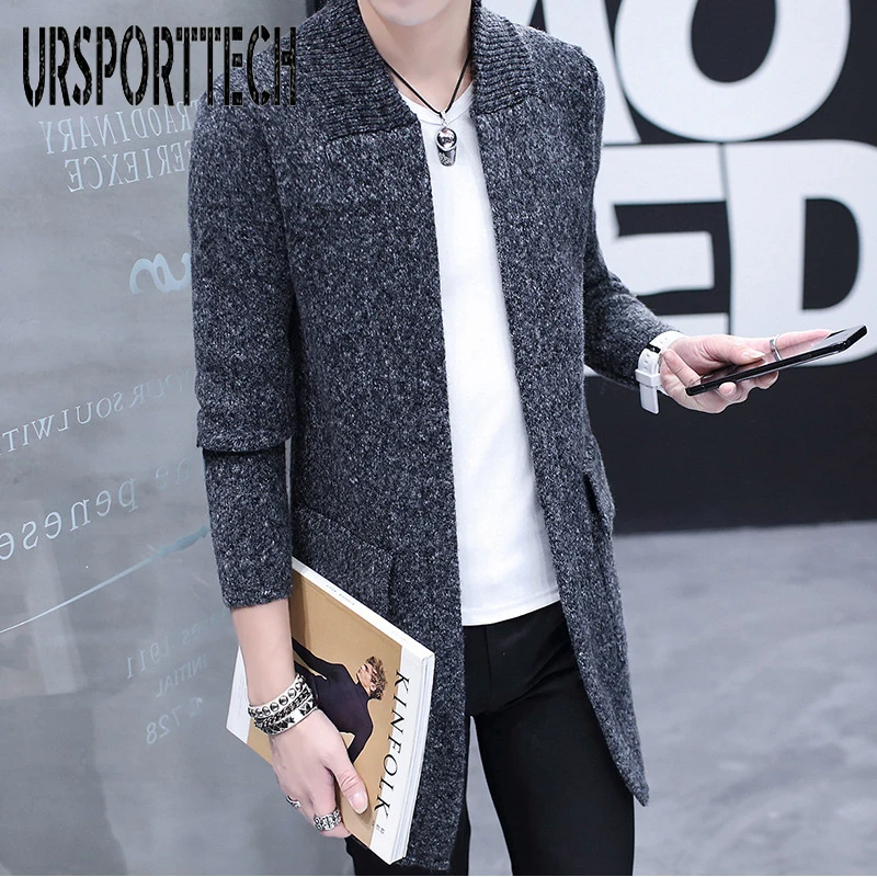 Spring And Autumn Long Knit Cardigan Sweater Men's Korean Version Of The Self-Cultivation Solid Color Coat Trend Fashion