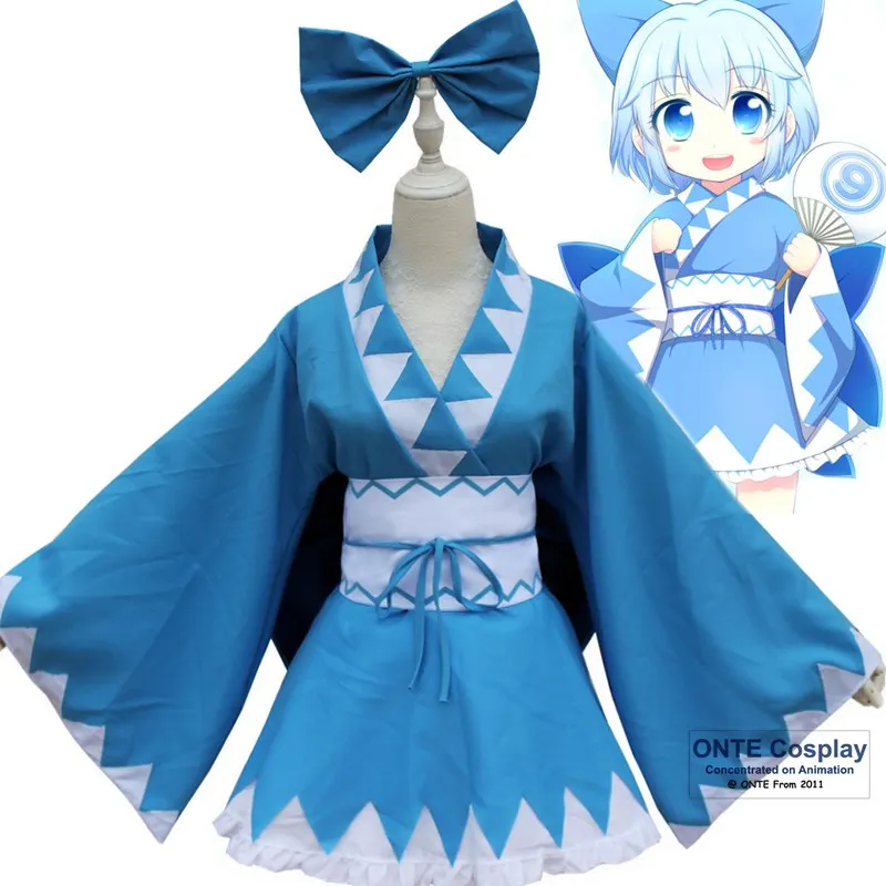 Touhou Project Cosplay Costumes Cirno Japan Kimono Blue Bathrobe for