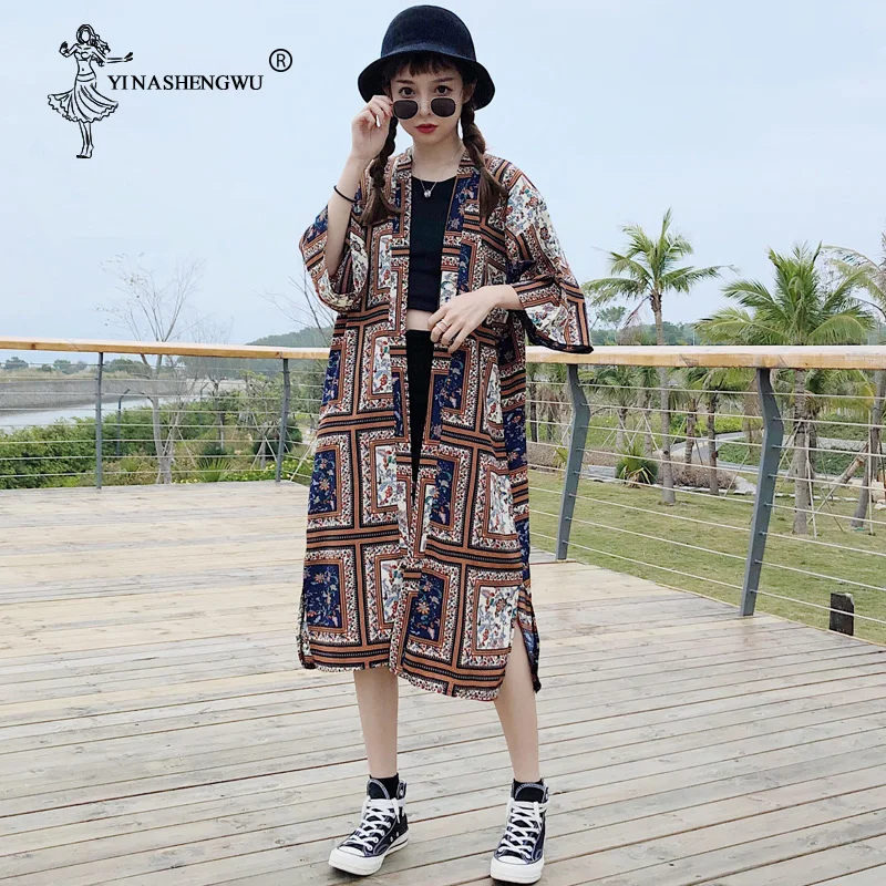 

Thin Print Long Women Top Japan Kimono Cardigan Yukata Leisure Travel Thin Holiday Blouses Kimono Japan Street Beachwear Kimono
