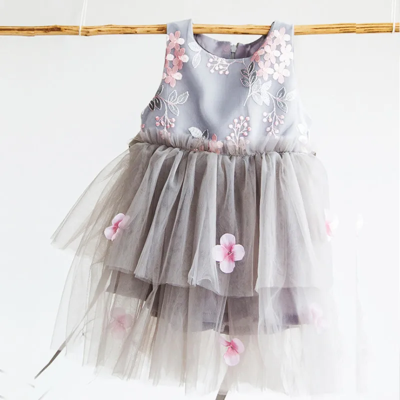 Детские платья принцессы для маленьких девочек; нарядное бальное платье на свадьбу; Летние вечерние платья с блестками и рукавами для девочек - Цвет: Gray
