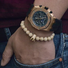 Ainofo Роскошные браслеты для мужчин ювелирные изделия 8 мм медь кубический Micro Pave CZ Корона Шарм бисера Плетеный браслет женщин pulseira feminina