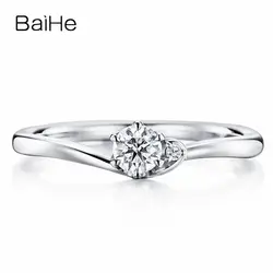 BAIHE Solid 18 К желтого золота 0.20CT Certified H/SI круглый 100% из натуральной бриллиантами Обручение Для женщин Мода тонкой jewelry Кольцо