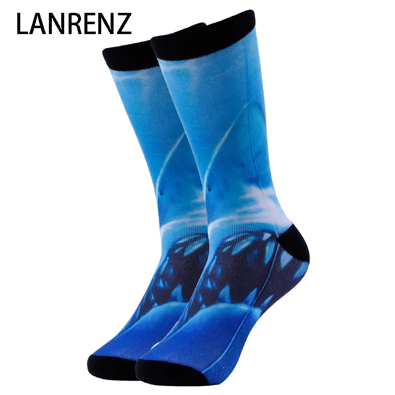

2019 Seabed white shark prints Men and women fashion Funny socks 3d printed socks 200 knitting oil painting compression socks