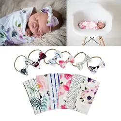 Реквизит для фотосъемки новорожденных, детские одеяла с принтом для новорожденных, пеленка для сна, муслиновая пеленка + повязка на голову