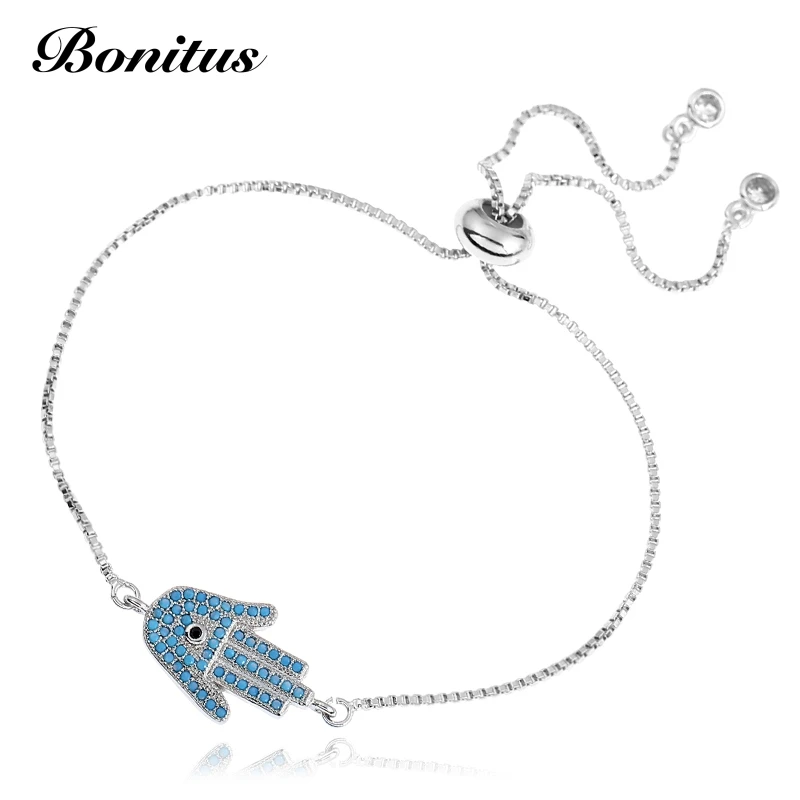 

[Bonitus Jewelry Store]NewArrival Evil Eye On Palm Hand Cubic Zirconia Bracelet For Women Adjustable Bracele Jewelry 07B4036