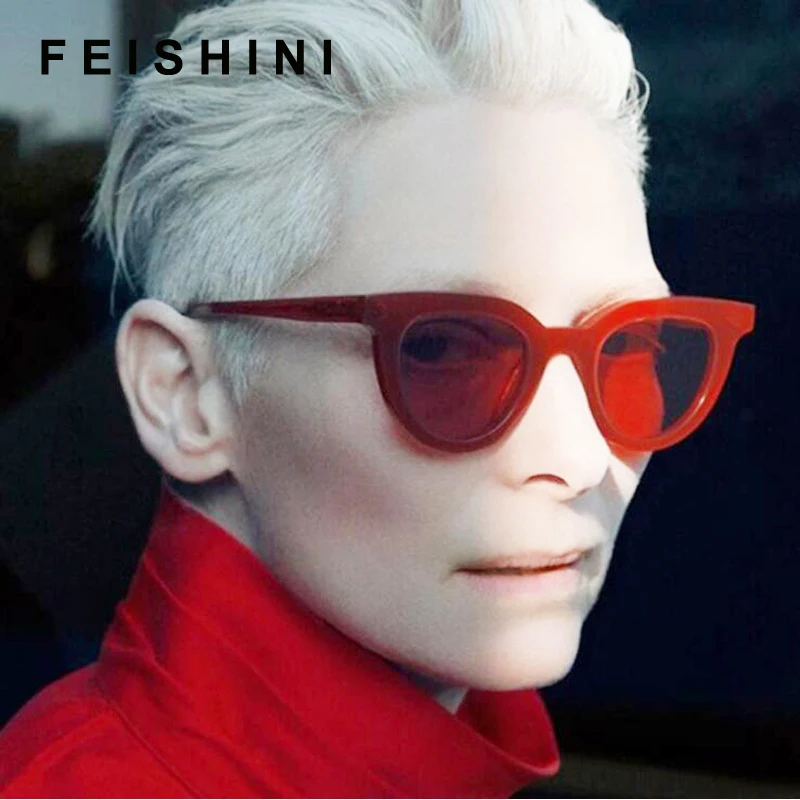 Feishini Future Fashion прозрачные цветные корейские очки кошачий глаз Oculos мужские