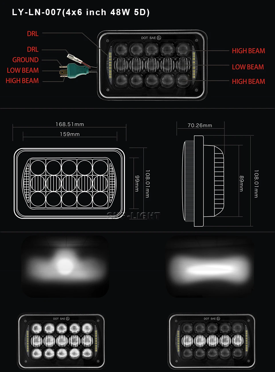 4x6 дюймов 48 Вт LED Фары для автомобиля Замена для GMC Safari Ford Chevrolet Toyota Nissan грузовики 5 ''LED для 4x4 внедорожных освещение