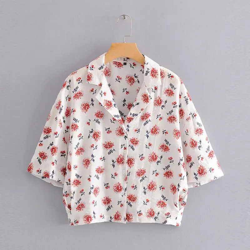 

2019 women swee floral print casual loose blouse shirts women korean kimono blusas chic summer three quarter sleeve tops LS3876