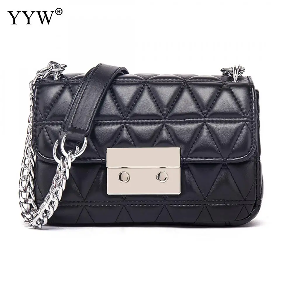 

Fashion 2019 Women Crossbody Bag Solid Korean Style PU Leather Small Flap With Chain Shoulder Bag For Women Black Messenger Bags