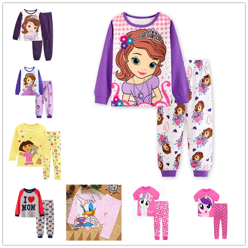 

Baby Boys Sleepwear Pyjama Kids home wear Minnie princess Pajamas Set Cartoon Long Sleeves Nightgown Cotton Sleepwear