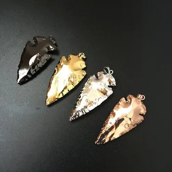 

WT-P1063 High quality 4 Metal Full Plated At gate Arrowhead Pendant Wholesal, About 2 inch Long Stone Pendant Design Jewelry