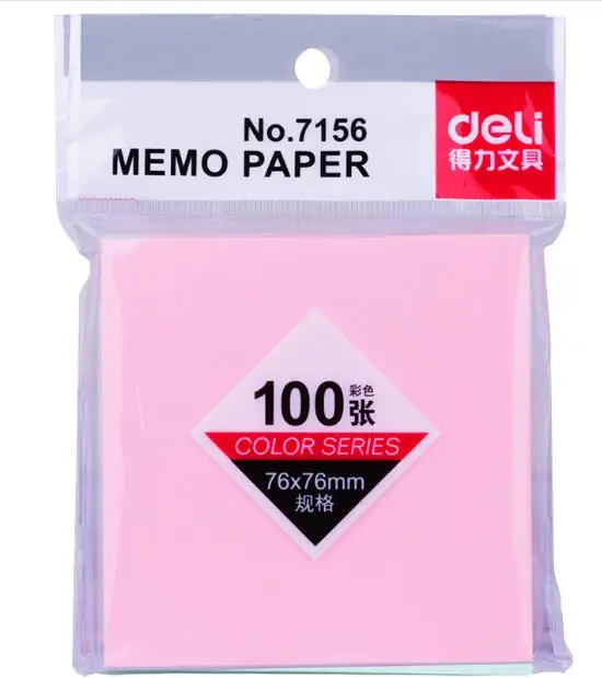 4 посылка Лот 76*76 мм бумага для заметок 100 страницы Стикеры для заметок постельные этикетки s note креативный deli 7156 - Цвет: Розовый