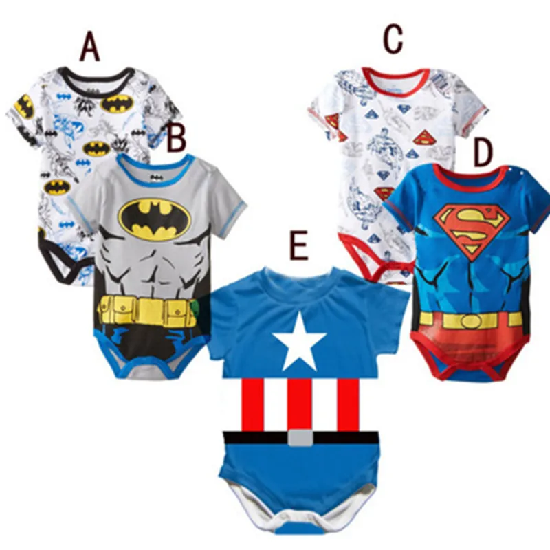 الرضع الطفل رومبير ملابس الصيف الفتيات الفتيان سوبرمان حللا الاطفال هالوين الملابس بيبي القطن Junmsuits باتمان السروال القصير