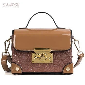 

Women Fashion Shiny Bag PU Leather Handbag High Quality Lady Vintage Brown Box Girls Totes Bag Women's Messenger Shoulder Bags